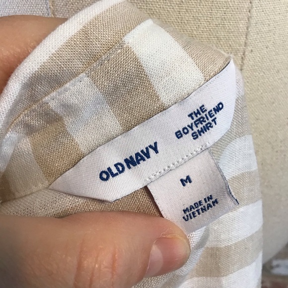OLD NAVY Women's White & Tan Striped BOYFRIEND LINEN Button Down Shirt M - Picture 7 of 8
